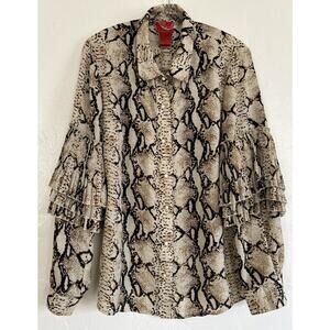 Vintage V Cristina Blouse Snake Skin Layered Ruffle Sleeves Pearl Button Sz S